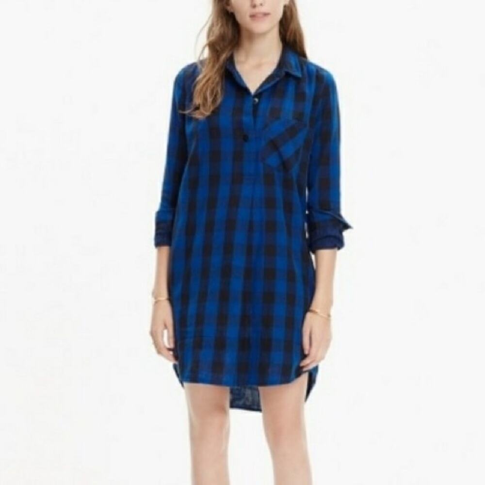 Madewell Latitude Shirtdress blue button down dress long sleeve plaid small